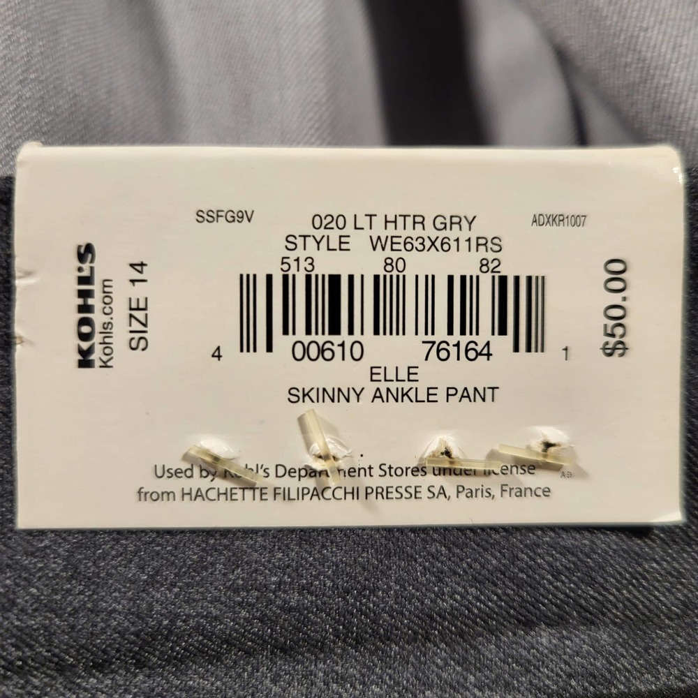 NWT*Elle Gray Slacks*Womens 14*Skinny Ankle*Mid Rise - Picture 6 of 11